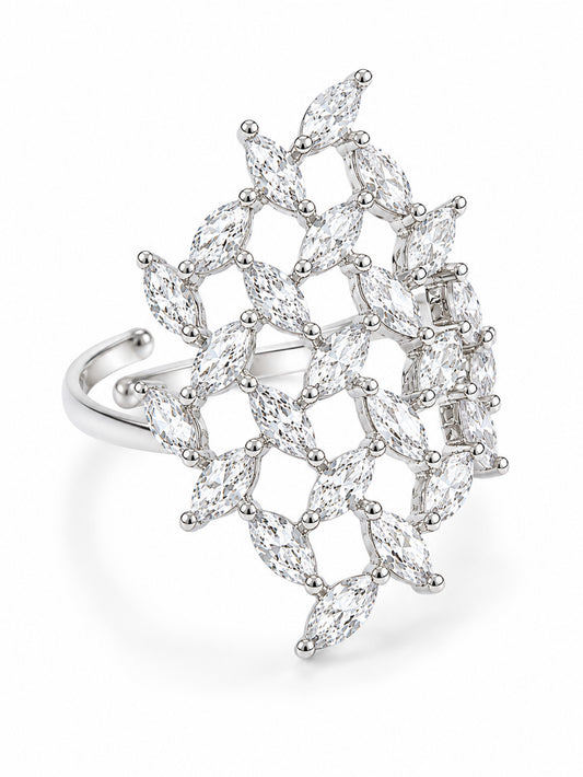 Rhodium Plated AD Finger Ring for Women