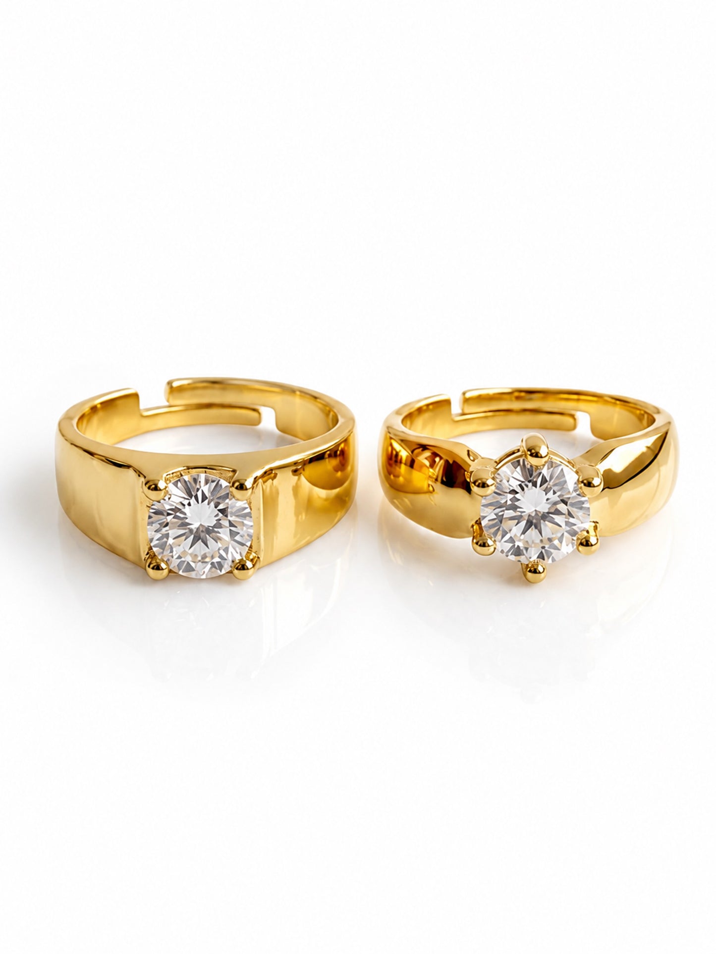 Trendy Set of Two Solitaire American Diamond Adjustable Couple Rings