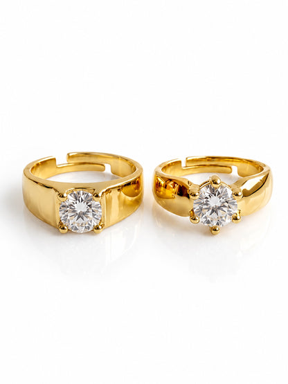 Trendy Set of Two Solitaire American Diamond Adjustable Couple Rings