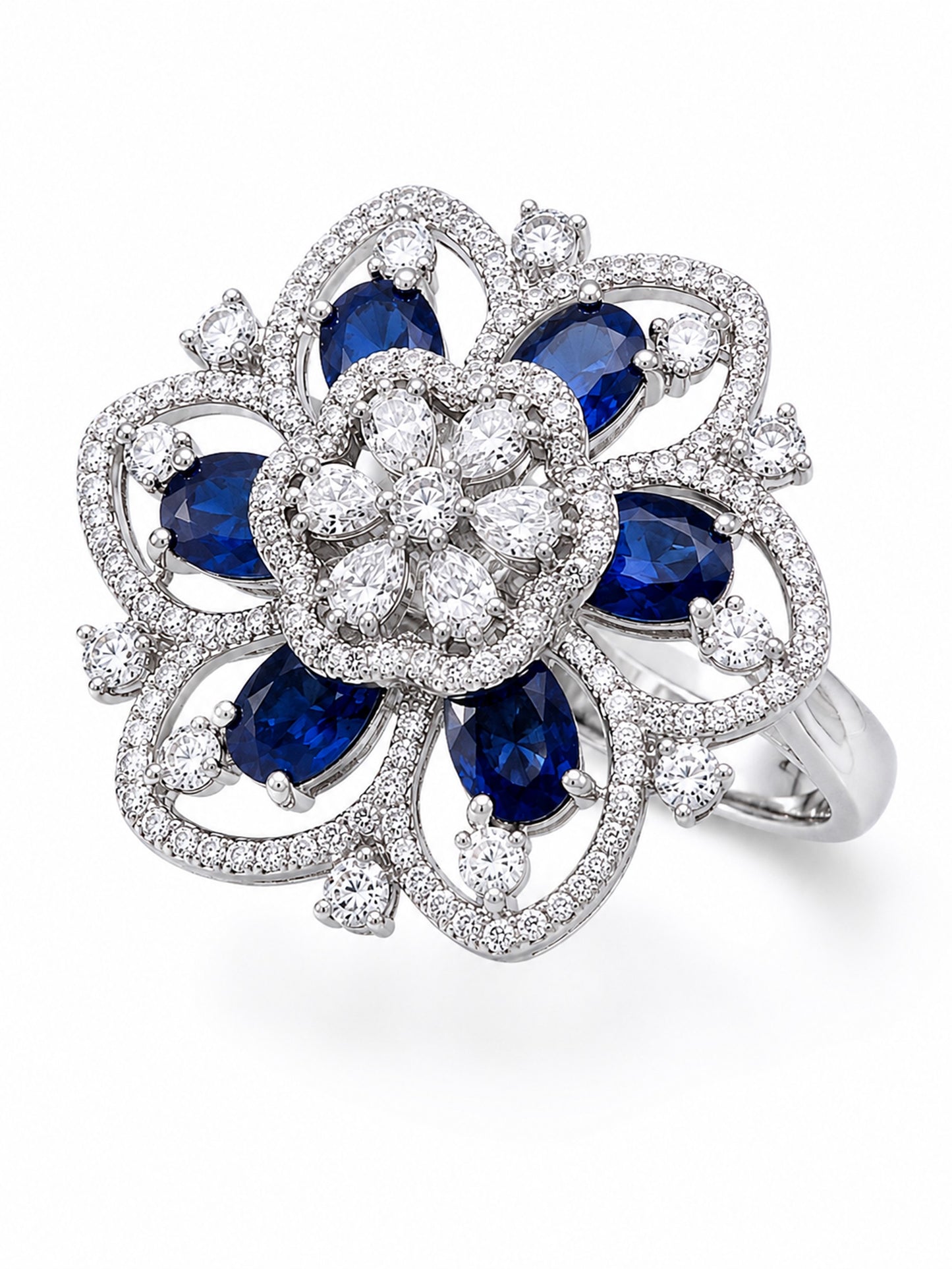 Silver Plated Blue AD Finger Ring for Women