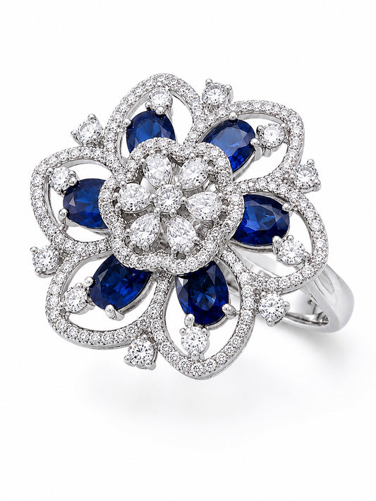 Silver Plated Blue AD Finger Ring for Women