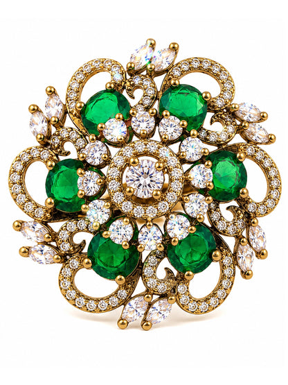 Antique Gold Plated Green AD Finger Ring for Women