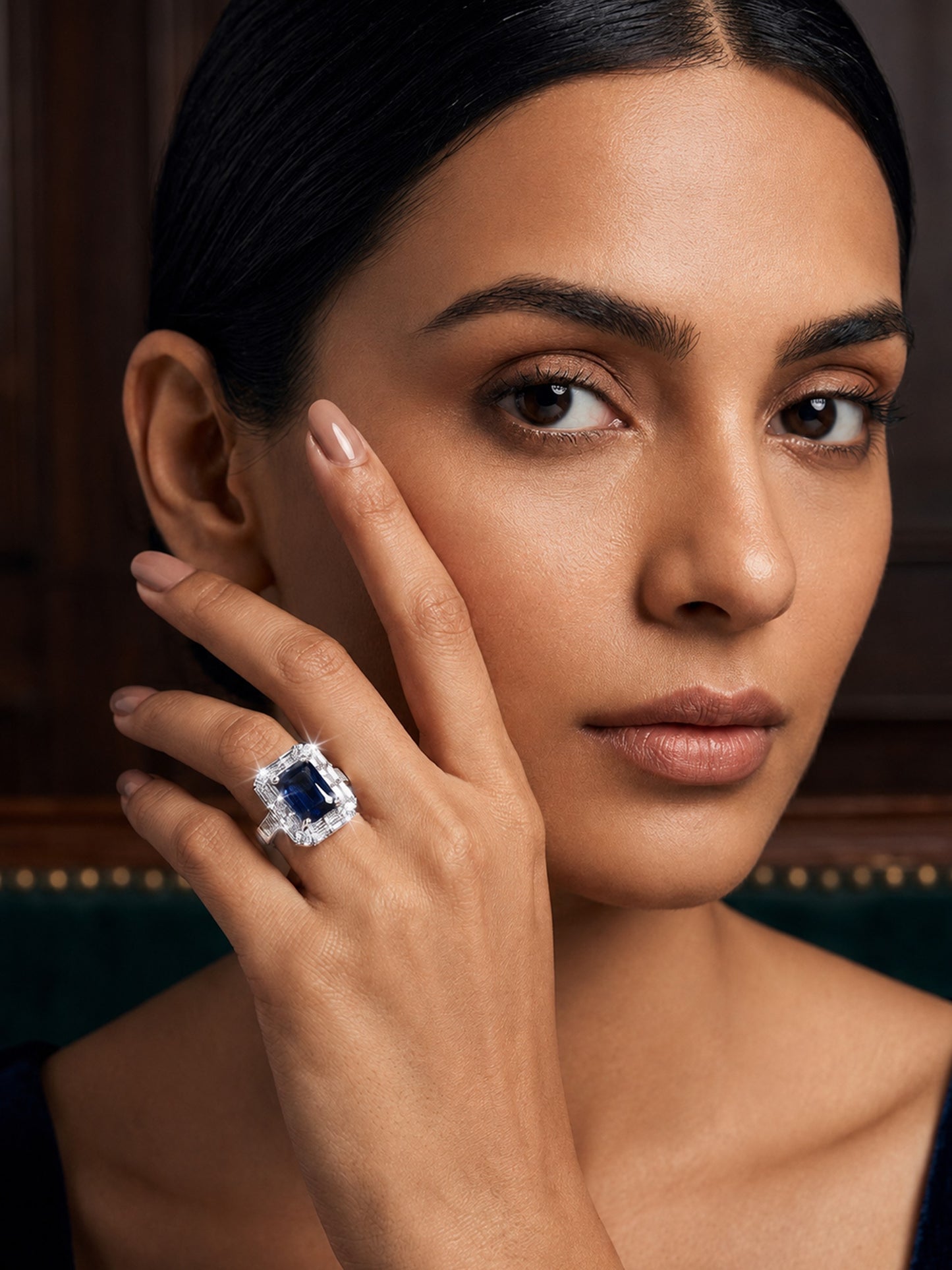 Rhodium Plated Blue AD Finger Ring for Women