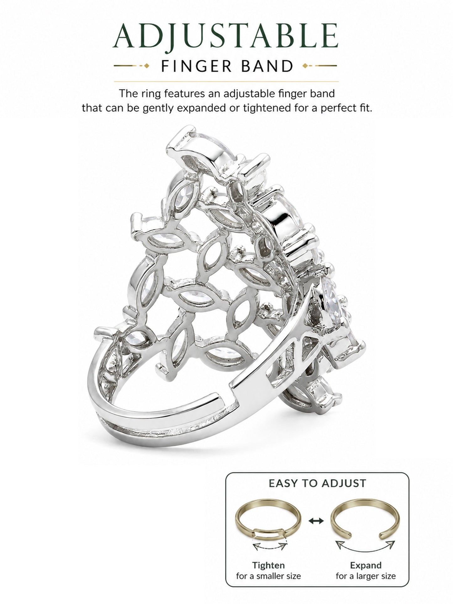 Rhodium Plated AD Finger Ring for Women