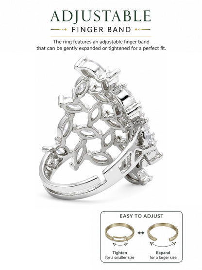 Rhodium Plated AD Finger Ring for Women