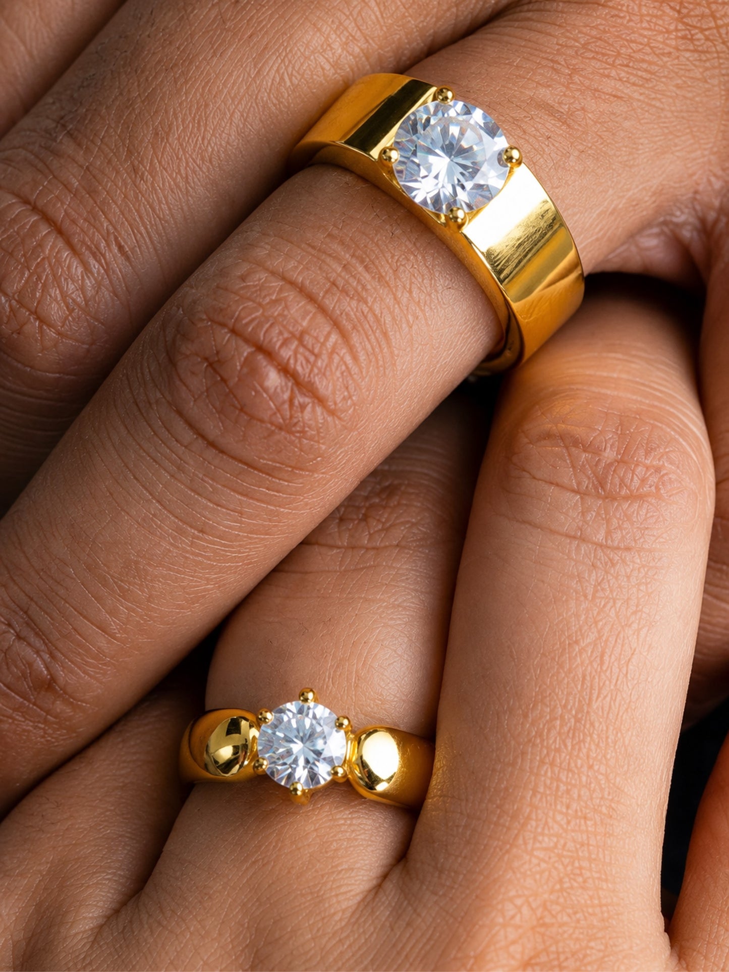 Trendy Set of Two Solitaire American Diamond Adjustable Couple Rings
