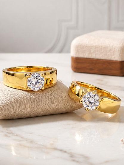 Trendy Set of Two Solitaire American Diamond Adjustable Couple Rings