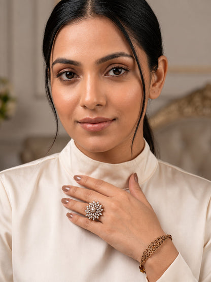 Antique Gold Plated AD Finger Ring for Women