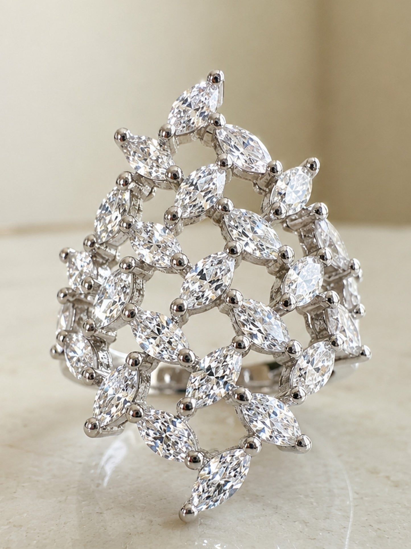 Rhodium Plated AD Finger Ring for Women