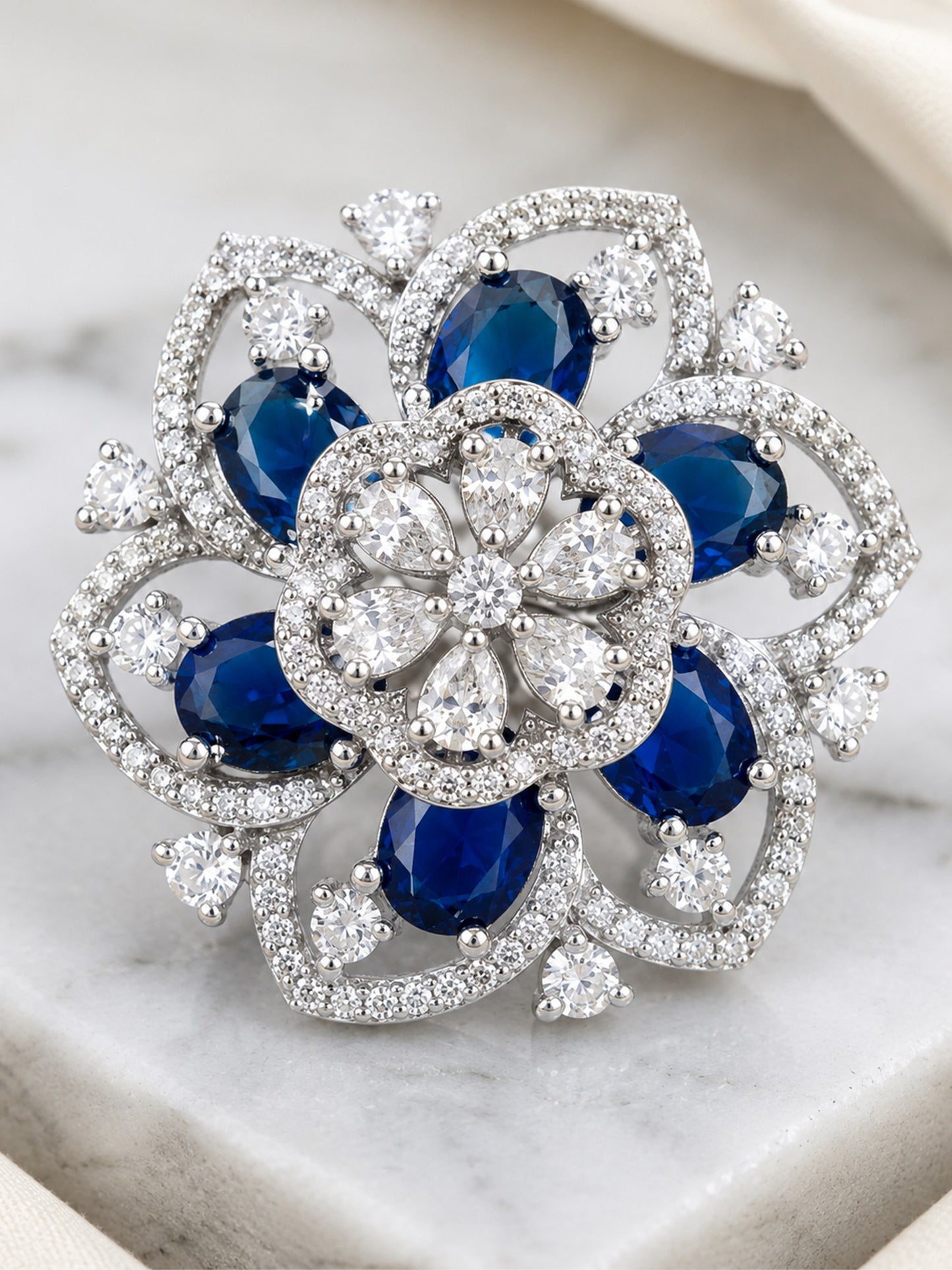 Silver Plated Blue AD Finger Ring for Women