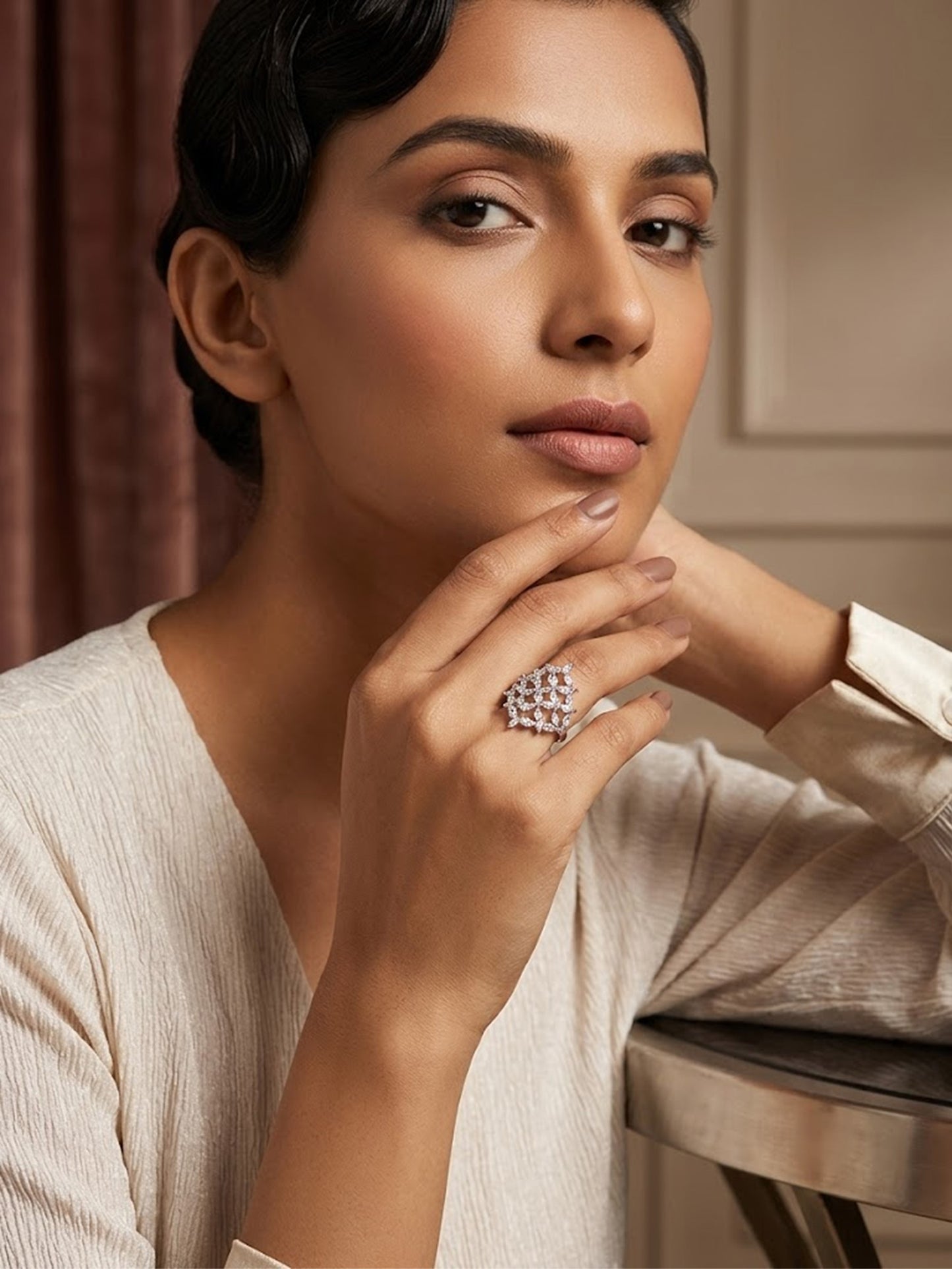 Rhodium Plated AD Finger Ring for Women