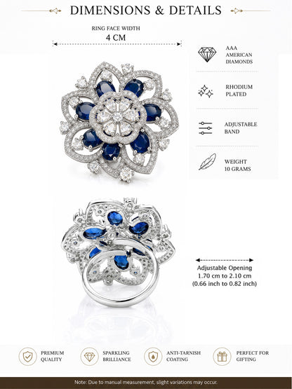 Silver Plated Blue AD Finger Ring for Women
