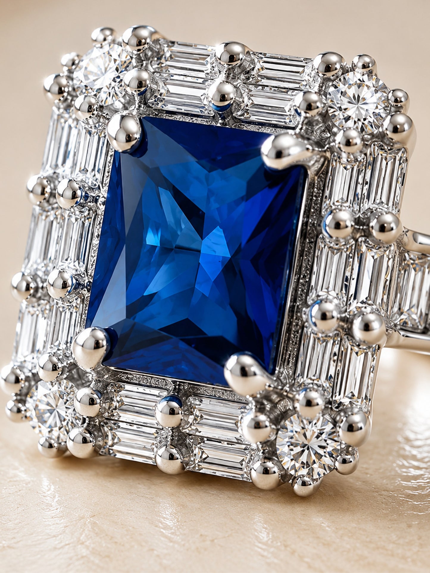 Rhodium Plated Blue AD Finger Ring for Women