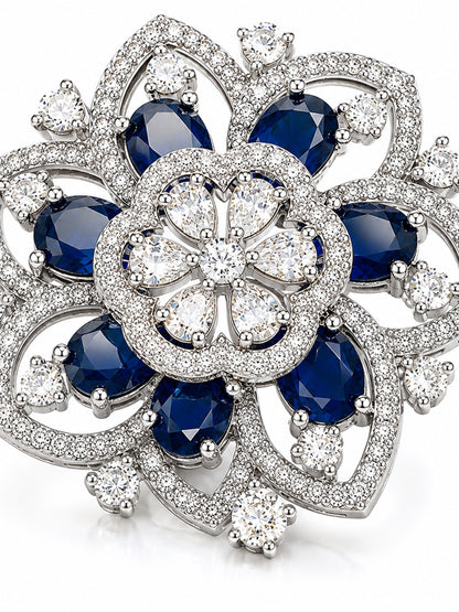 Silver Plated Blue AD Finger Ring for Women