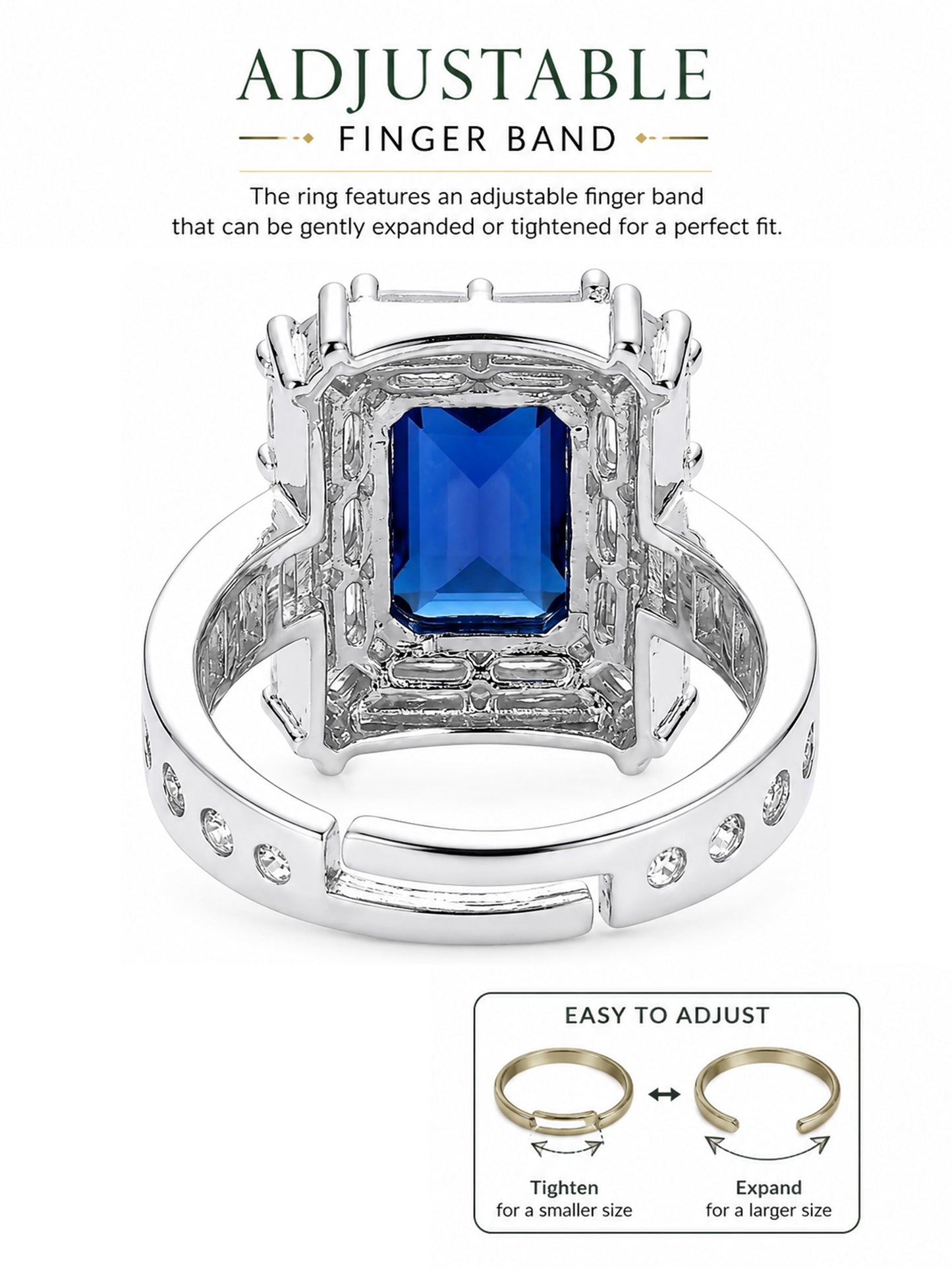 Rhodium Plated Blue AD Finger Ring for Women