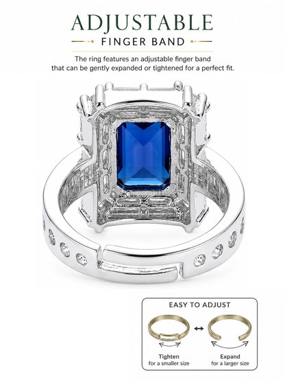 Rhodium Plated Blue AD Finger Ring for Women