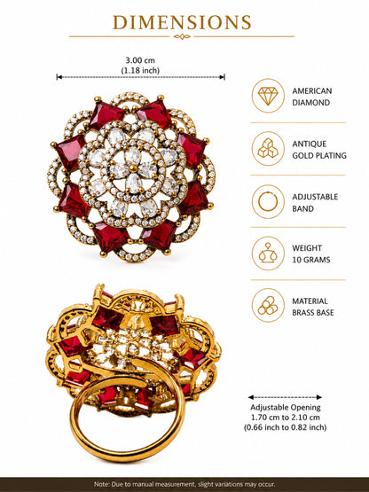 Antique Gold Plated Red AD Finger Ring for Women