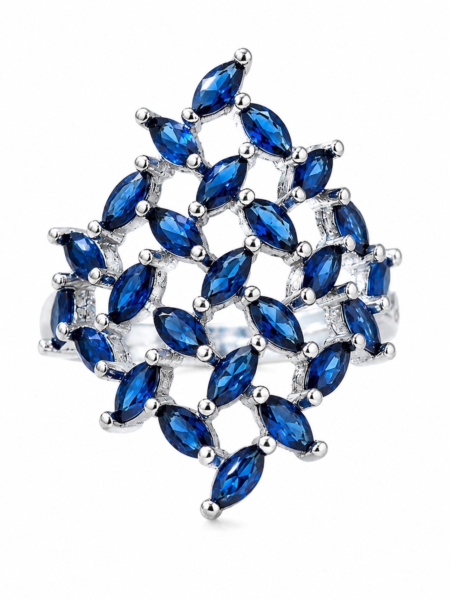 Rhodium Plated Blue AD Finger Ring for Women