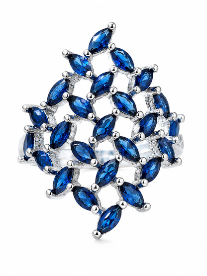 Rhodium Plated Blue AD Finger Ring for Women