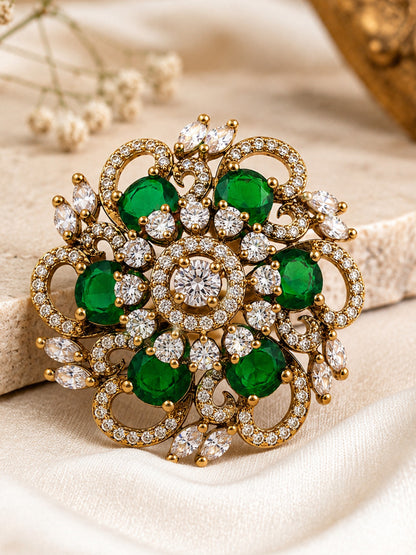 Antique Gold Plated Green AD Finger Ring for Women