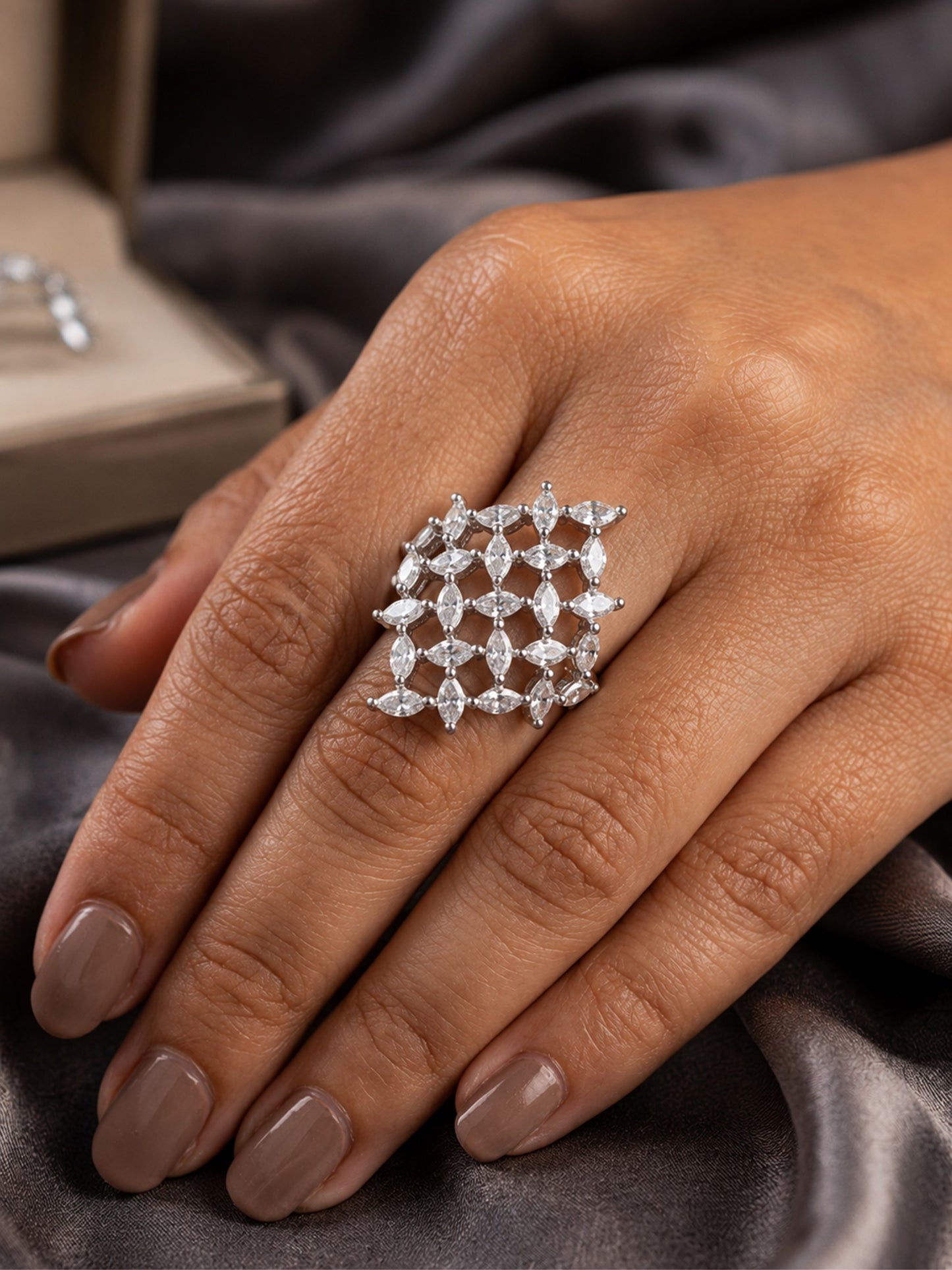 Rhodium Plated AD Finger Ring for Women