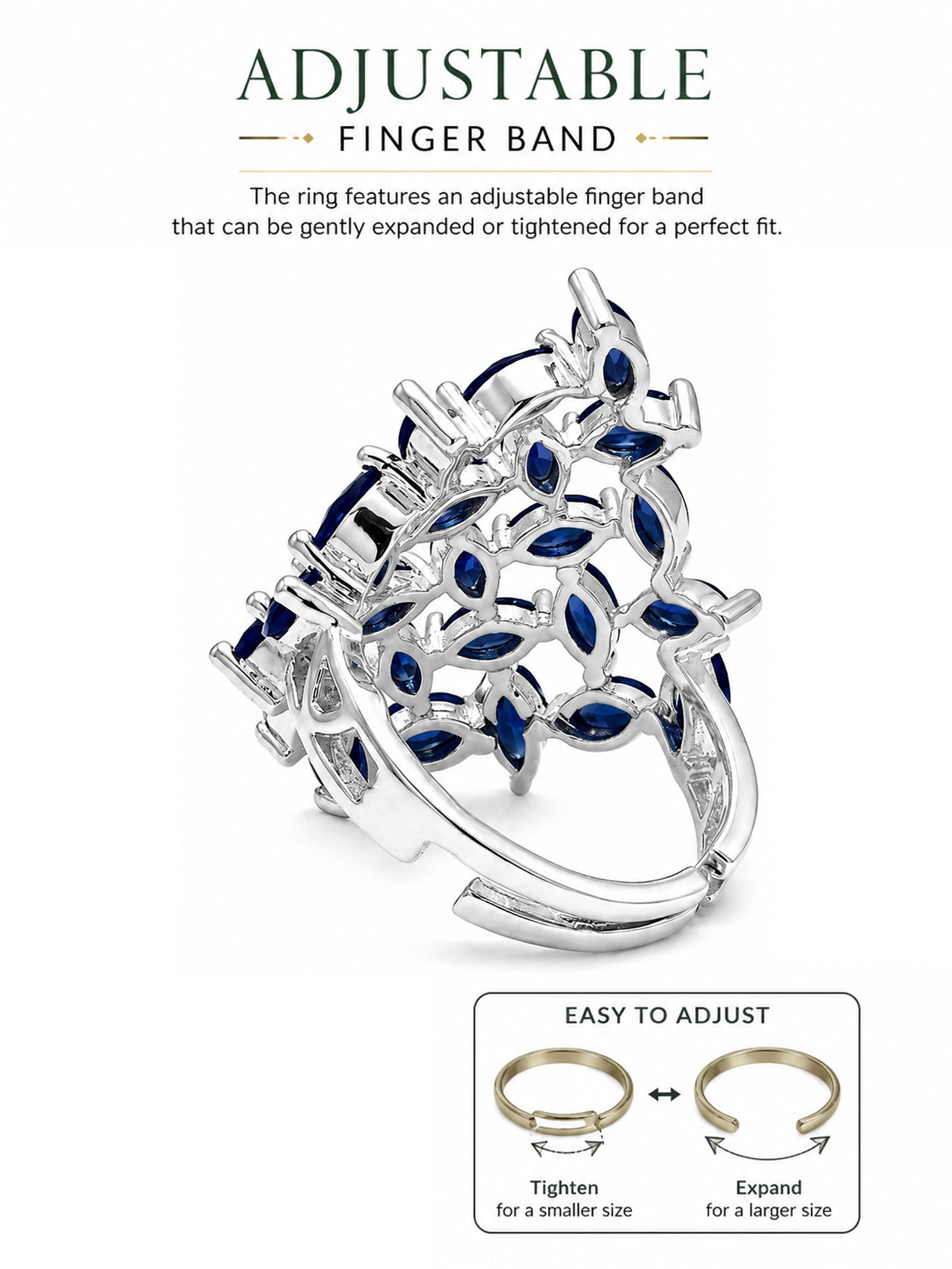 Rhodium Plated Blue AD Finger Ring for Women