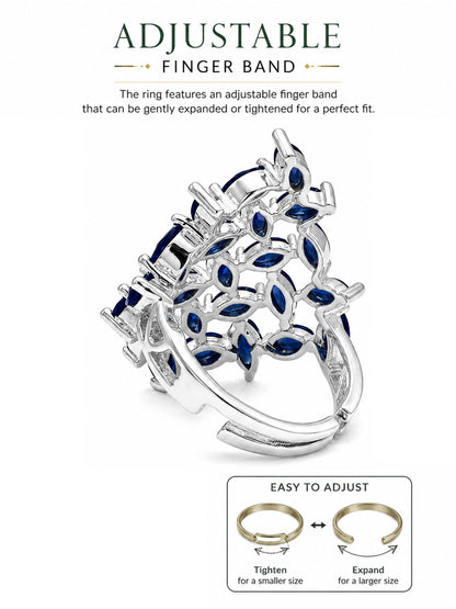 Rhodium Plated Blue AD Finger Ring for Women
