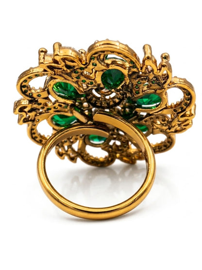 Antique Gold Plated Green AD Finger Ring for Women