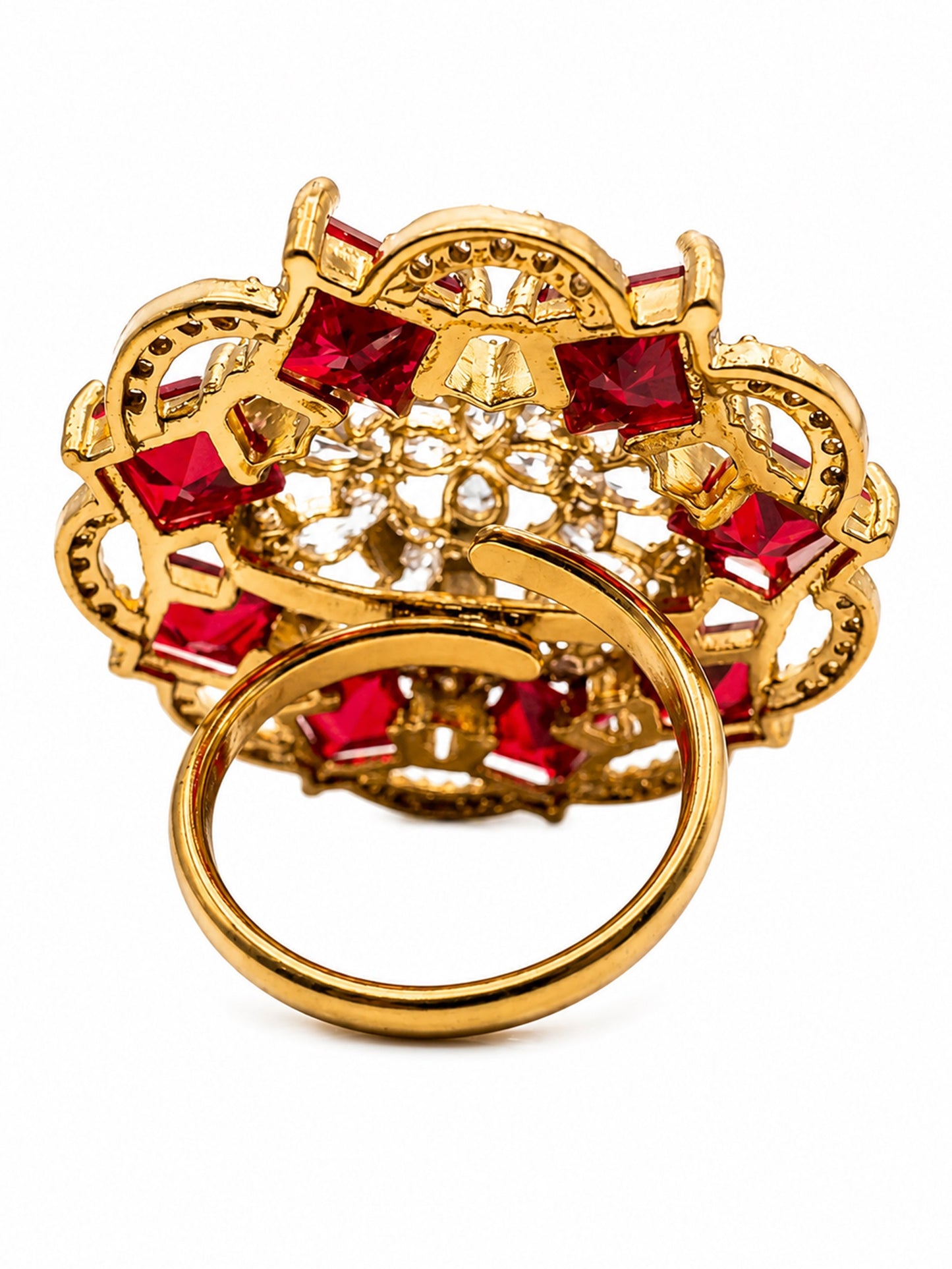 Antique Gold Plated Red AD Finger Ring for Women