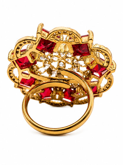 Antique Gold Plated Red AD Finger Ring for Women