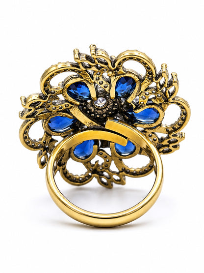 Antique Gold Plated Blue AD Finger Ring for Women