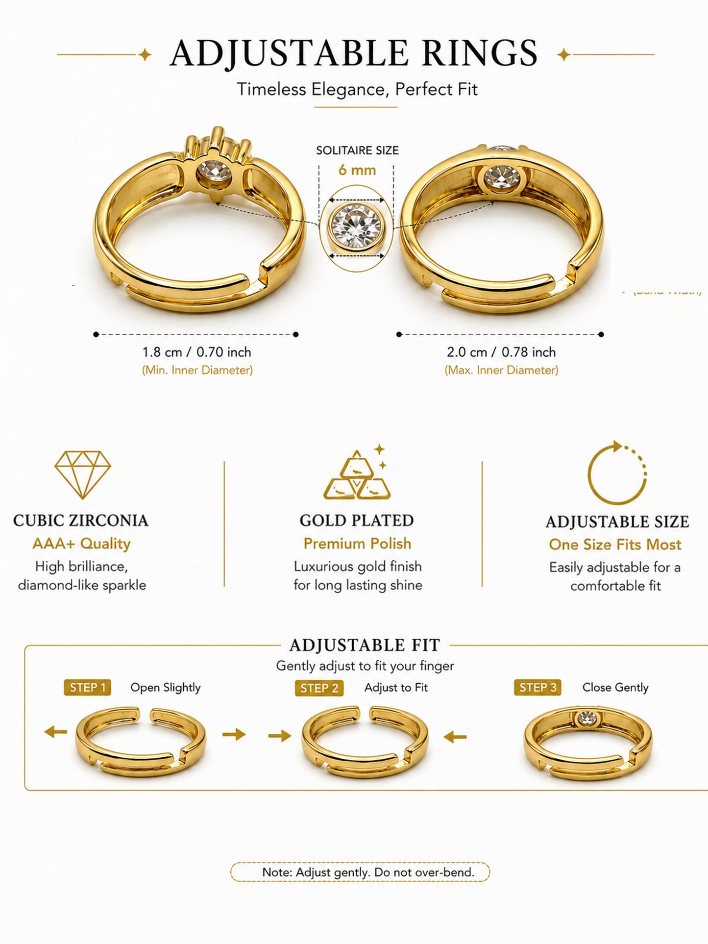 Trendy Set of Two Solitaire American Diamond Adjustable Couple Rings