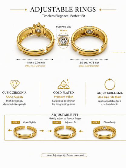 Trendy Set of Two Solitaire American Diamond Adjustable Couple Rings
