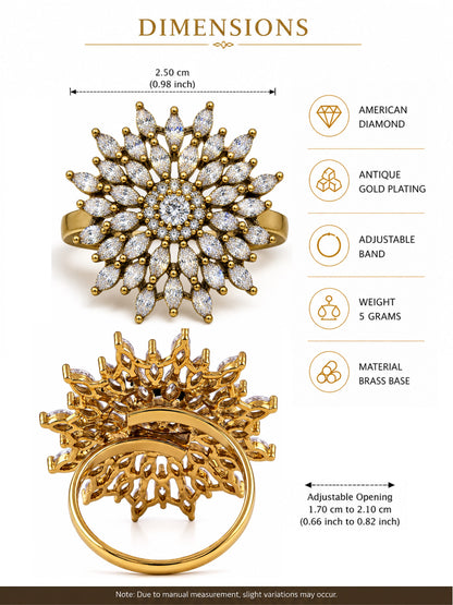 Antique Gold Plated AD Finger Ring for Women