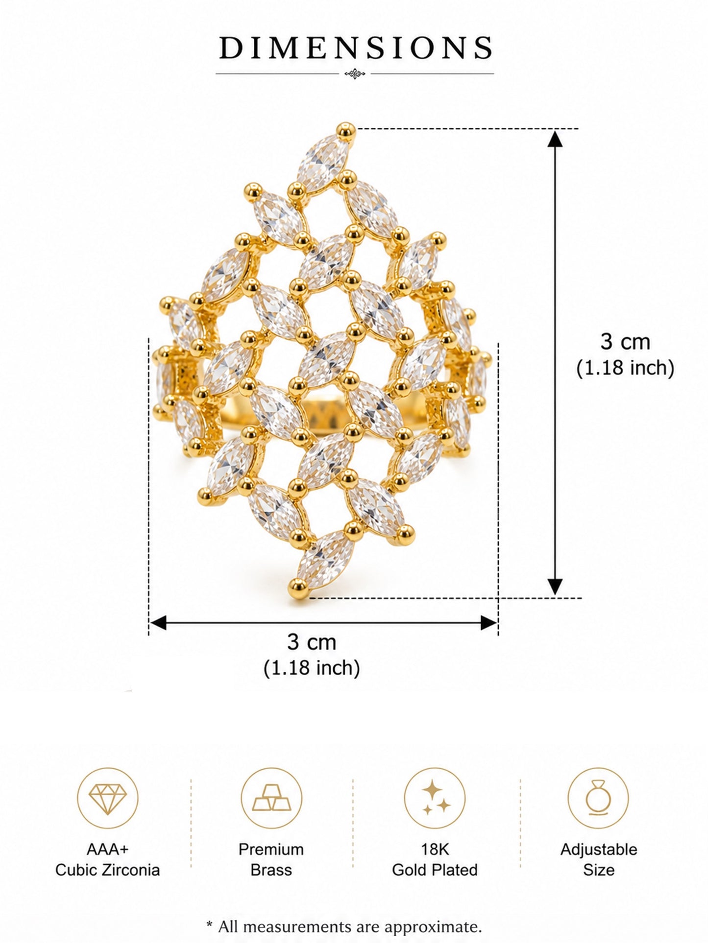 Gold Plated AD Finger Ring for Women