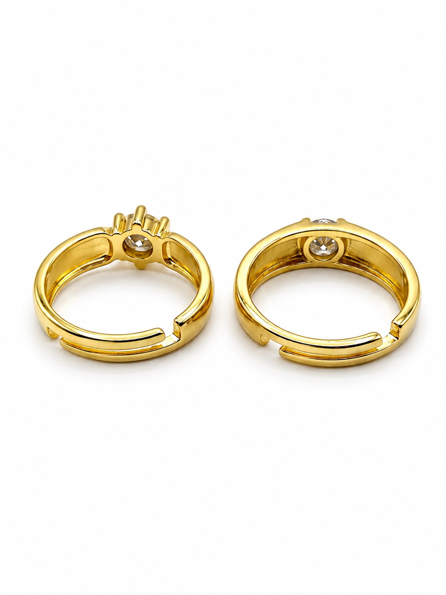 Trendy Set of Two Solitaire American Diamond Adjustable Couple Rings