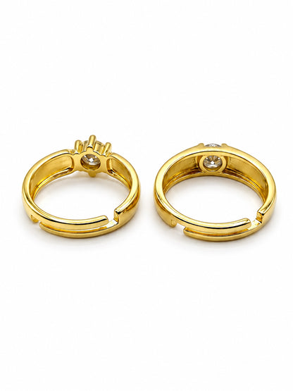 Trendy Set of Two Solitaire American Diamond Adjustable Couple Rings