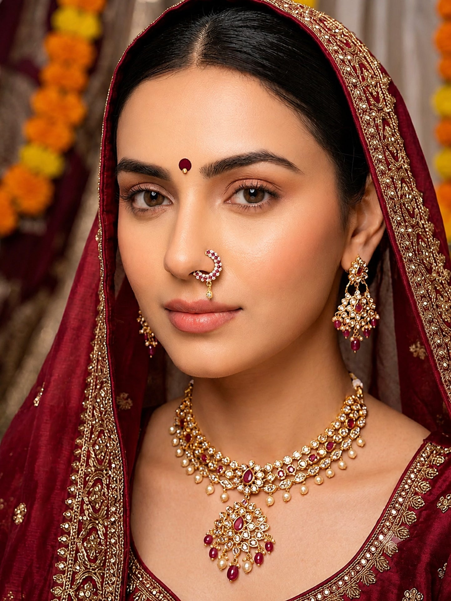 Gold Plated Red AD Nosering for Women