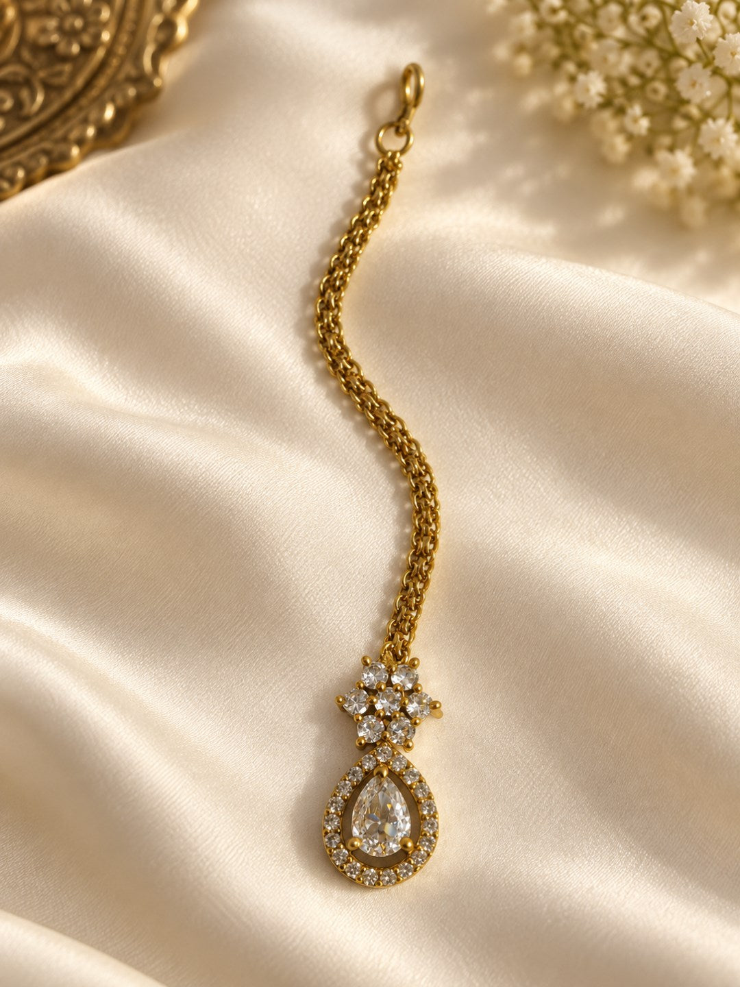South Indian Gold Plated AD Maang Tikka for Women