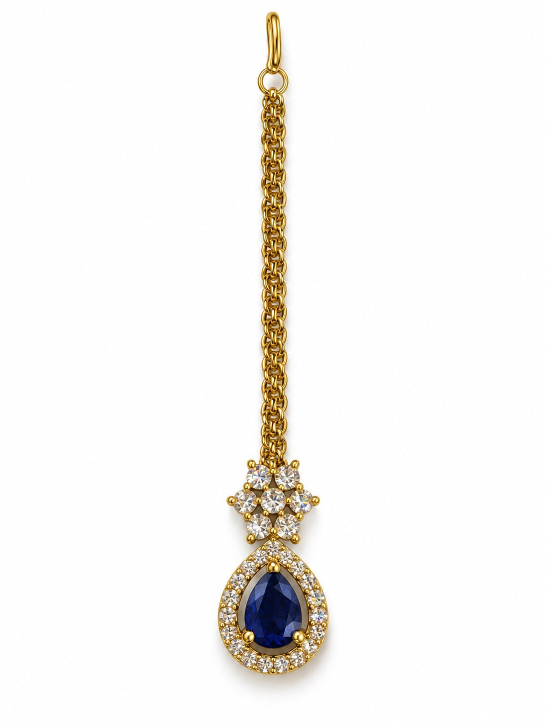 South Indian Gold Plated Blue AD Maang Tikka for Women