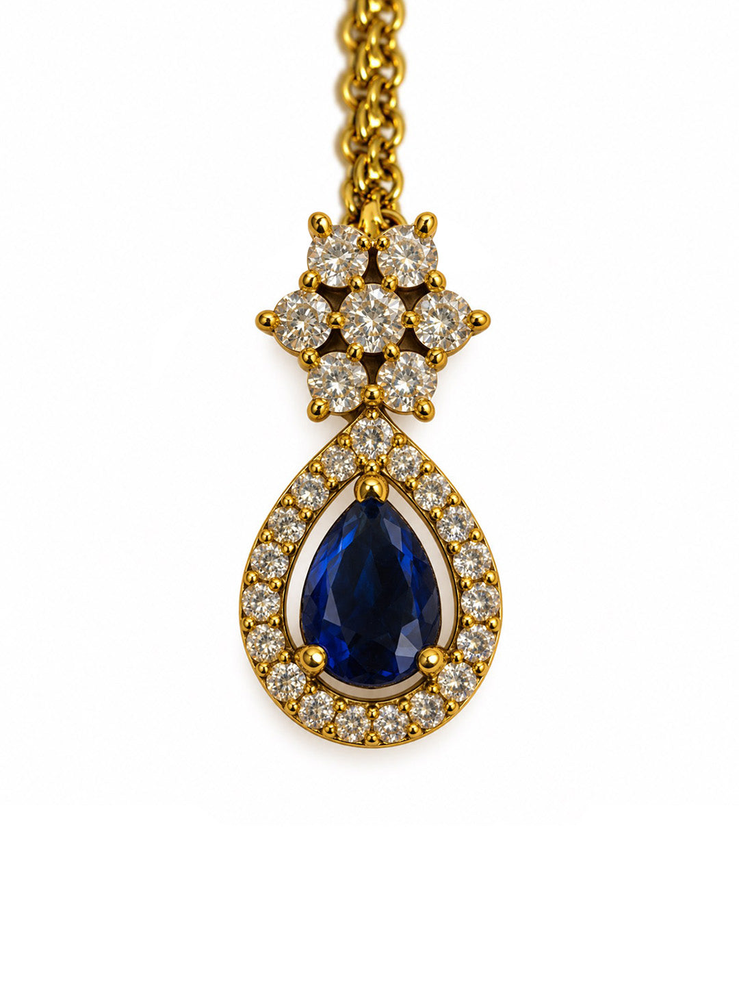 South Indian Gold Plated Blue AD Maang Tikka for Women