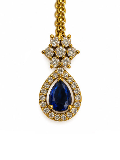 South Indian Gold Plated Blue AD Maang Tikka for Women