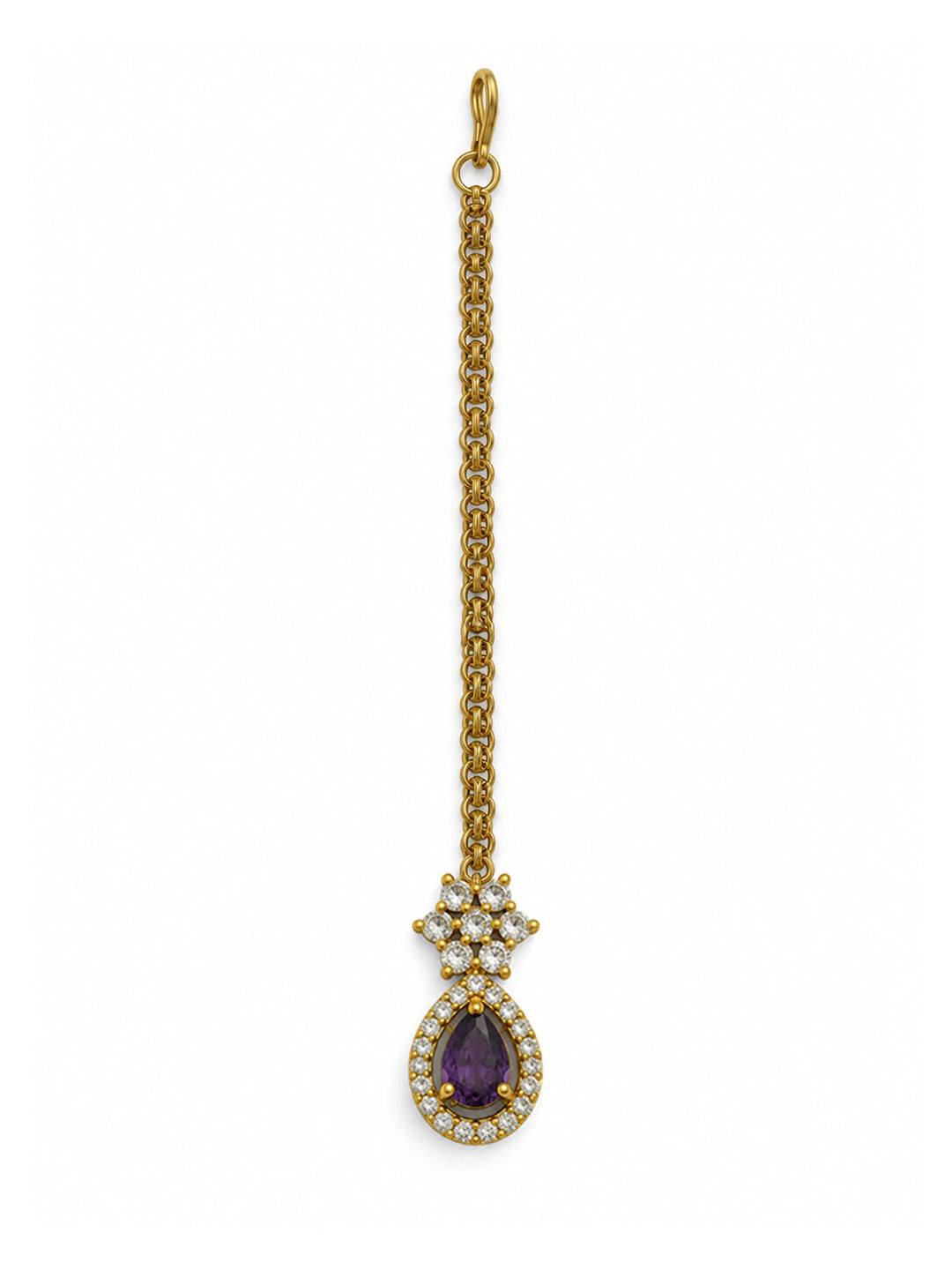South Indian Gold Plated Purple AD Maang Tikka for Women