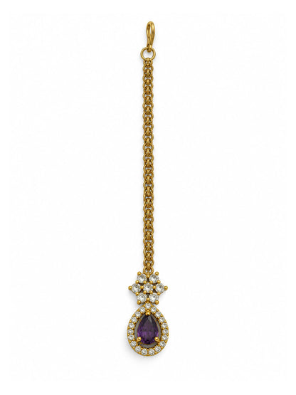 South Indian Gold Plated Purple AD Maang Tikka for Women