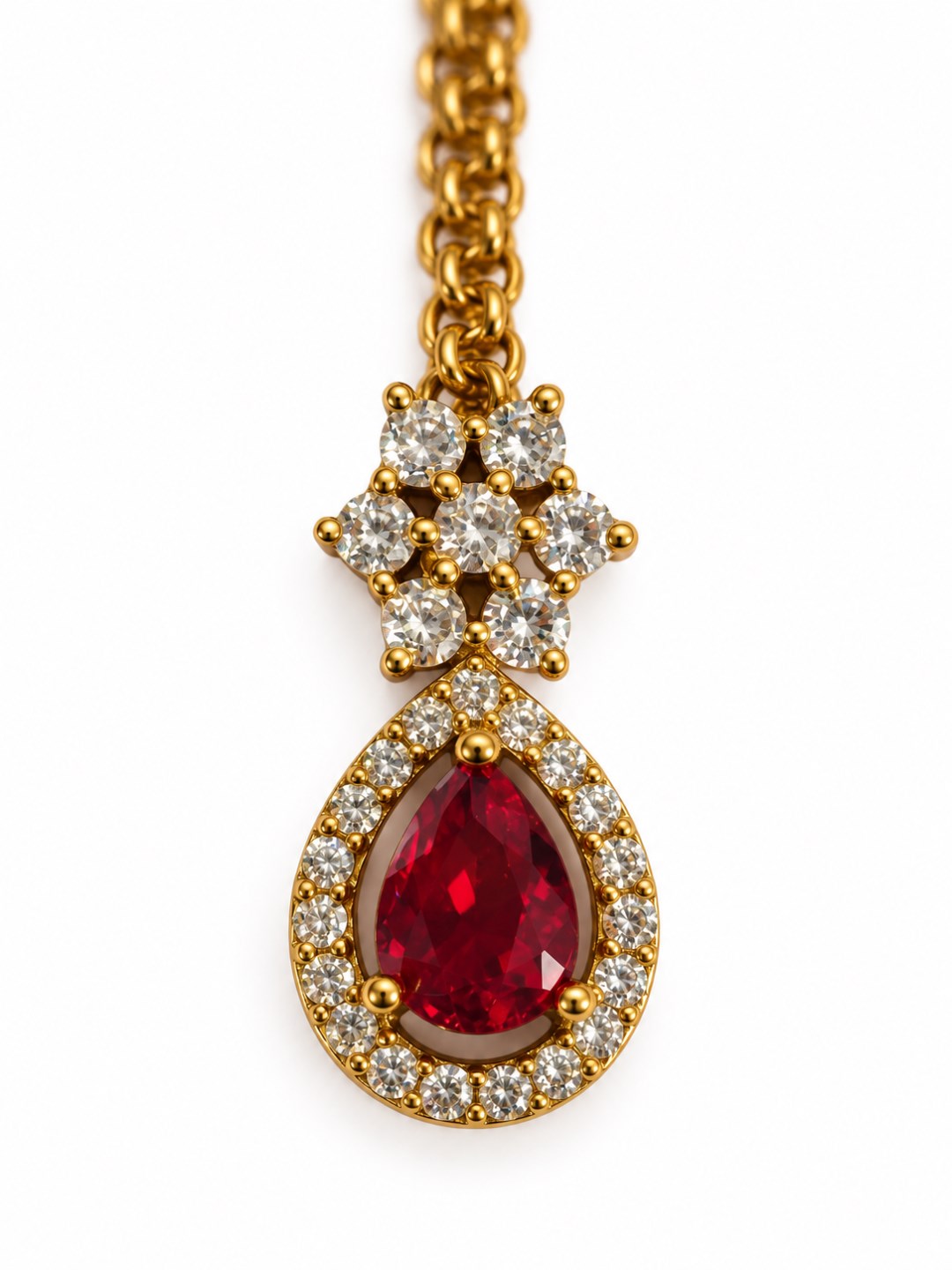 South Indian Gold Plated Red AD Maang Tikka for Women