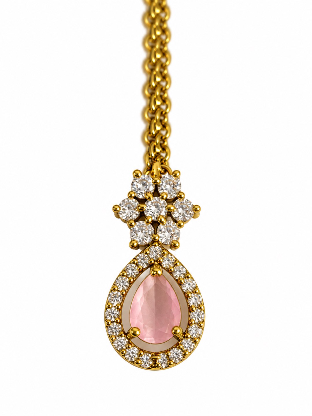 South Indian Gold Plated Pink AD Maang Tikka for Women
