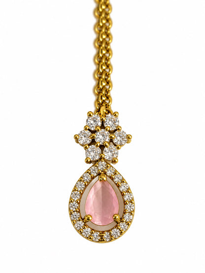 South Indian Gold Plated Pink AD Maang Tikka for Women