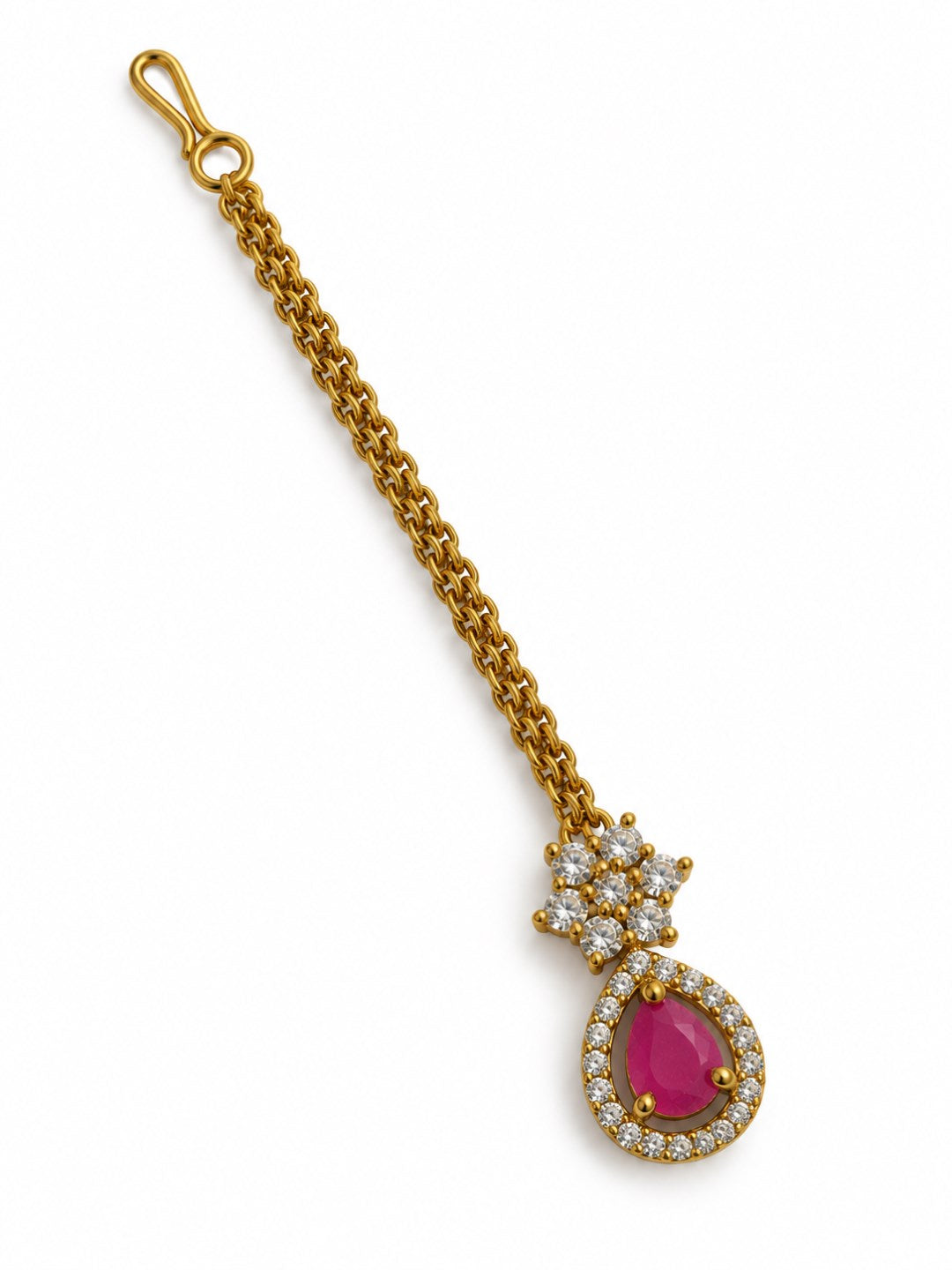 South Indian Gold Plated Ruby AD Maang Tikka for Women