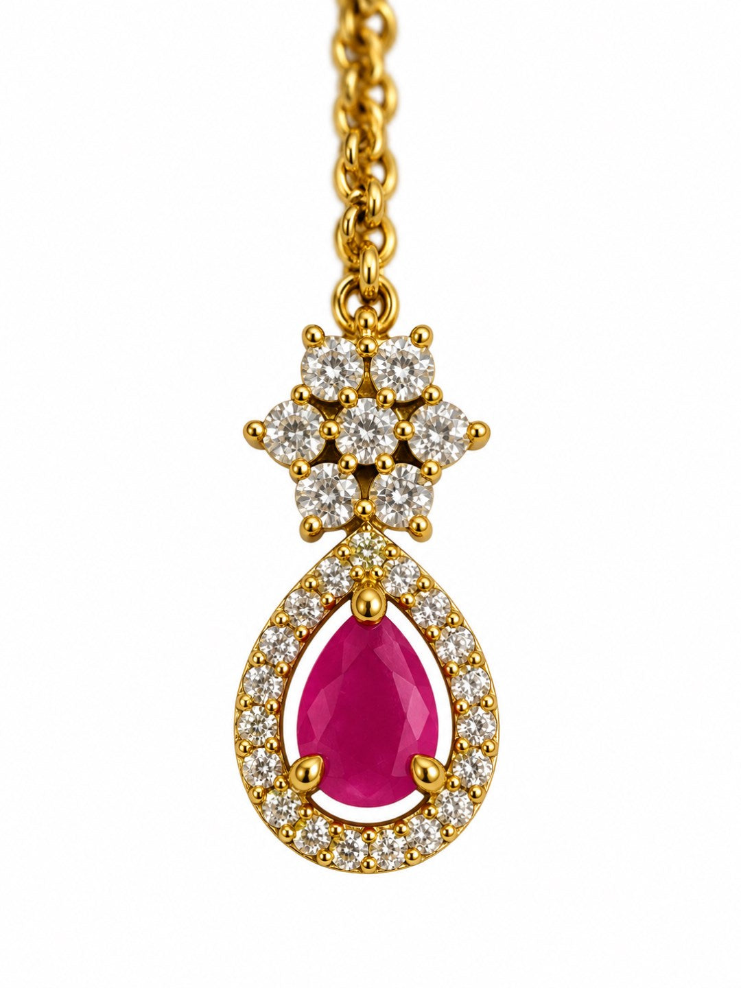 South Indian Gold Plated Ruby AD Maang Tikka for Women
