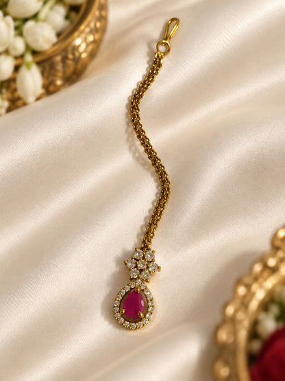 South Indian Gold Plated Ruby AD Maang Tikka for Women